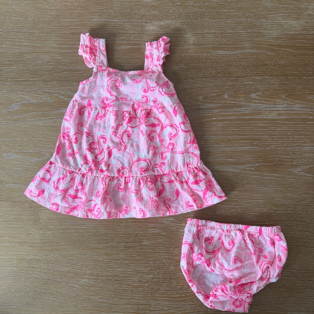 Lilly Pulitzer Pink Patterned Dress and Diaper Cover